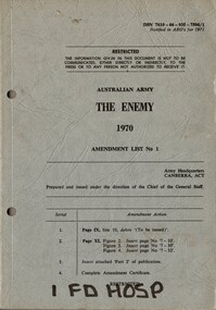 Australian Army: The Enemy, 1970 Amendment List No 1