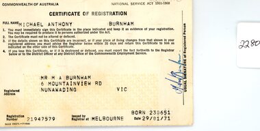 Certificate of Registration for Michael Anthony Burnham