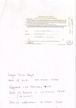 Copies of Information in regard to National Service of Logan Owen Boyd