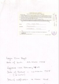 Copies of Information in regard to National Service of Logan Owen Boyd