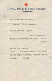A Telegram From the Australian Red Cross to Sapper John Victor Richardo's Family.