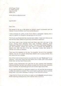 A Letter to John Methven from Jill and Roger Cheal Dated April 18, 2001 and Attaching Documents