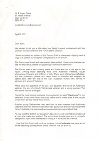 A Letter to John Methven from Jill and Roger Cheal Dated April 18, 2001 and Attaching Documents