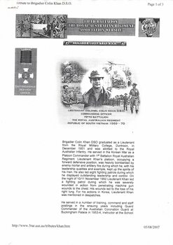 A copy of a Tribute to Brigadier Colin Khan D.S.O.