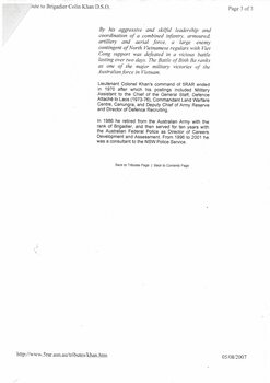 A copy of a Tribute to Brigadier Colin Khan D.S.O.