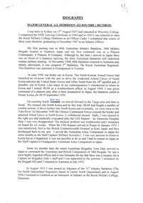 A Copy of the Biography of Major General Alan Lindsay Morrison AO DSO MBE (Retired)