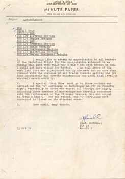 Appreciation Memo - Appreciation by Flt Lt N.J. Russell dated 3 Oct 70