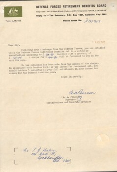 A Letter from Defence forces Retirement Benefits Board to Mr T.J, Kerlin dated 4 Nov 1968