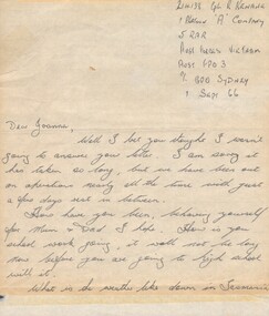 An Original Letter Written by Cpl R Kenane to Joanna dated 1 Sept 66