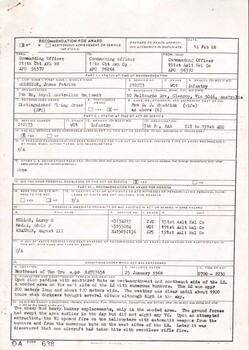 A Copy of Recommendation for Award for WO1 James Patrick Albert Sheddick