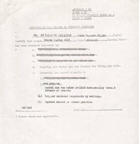 A Copy of a Certificate That Weapon is Rendered Innocuous