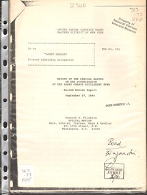 This document is the report of the Special Master on the Distribution of the Agent Orange Settle Fund - September 27, 1990
