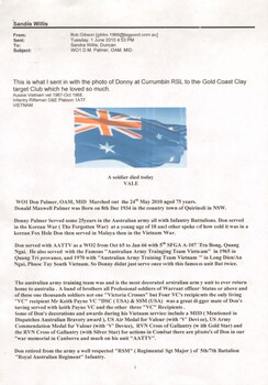 A Copy of A Soldier Died Today Vale WO1 Don Palmer, OAM, MID