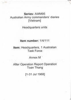 A Copy of Australian Army commander's diaries (Vietnam): Headquarters units, item no. 1/4/111