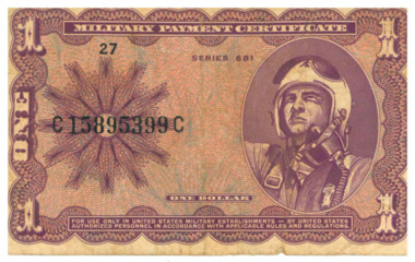 Currency, Military Payment Certificate, $1, 1962-1978