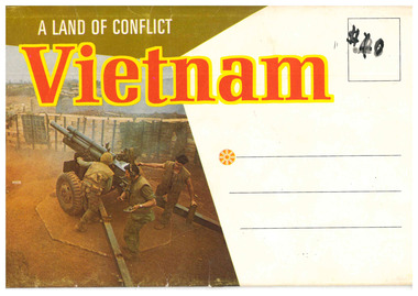 Postcard pack consisting of fourteen (including front cover) scenes of military life and work in Vietnam