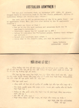 Propaganda leaflet regarding US bombs dropped on Nui Dat on 19th September 1968