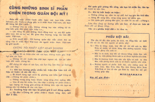 A5 size leaflet with English information on one side and Vietnamese on the other side. 