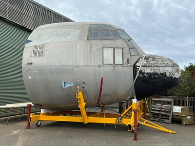 The Fuselage of the C130A Hercules is on display. 
