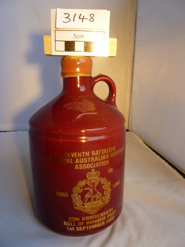 An earthenware Jug celebrating 25 years for the 7th Battalion of the Royal Australian Regimental Association.