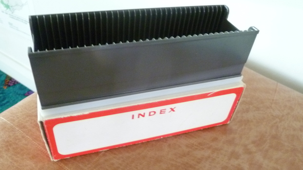 Grey plastic ribbed tray to hold seventy 36mm x35mm slides