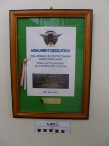 Plaque, Monument Dedication, 2002 (Exact)