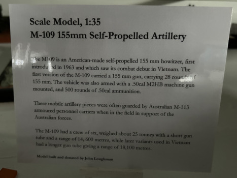 Information for the model of a M-109 155mm self propelled artillery tank