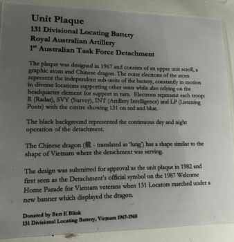Description of Unit Plaque, 131 Divisional Locating Battery
