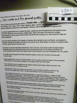 A Letter of Warning from Australian Forces Vietnam 1968-1969