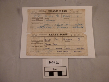 Document, Leave Passes (2) for Pte. J Blakey, 25/11/1967 & 30/04/1966