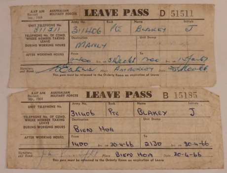 Two Leave Passes for Pte. J Blakey