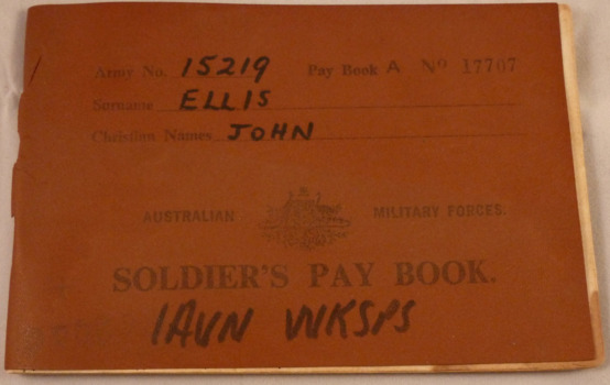 Soldier's Pay book for John Ellis, 15219