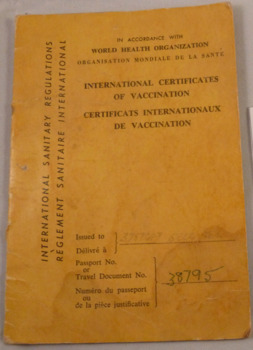 International Certificates of Vaccination for Tpr Quentin Leslie Sell 