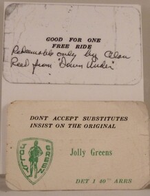 ' Jolly Greens ' card / tickets to ride  used in rescue operations for downed American airmen through out the Vietnam War.