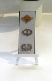 A collection of three badges.