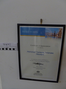 Black framed A4 Certificate of Appreciation from Mens' Health Peer Education, Veterans Affairs