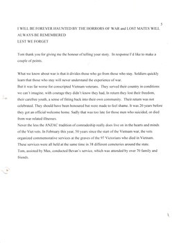 A Copy of Thomas Loughridge's account of his time in the Vietnam War.