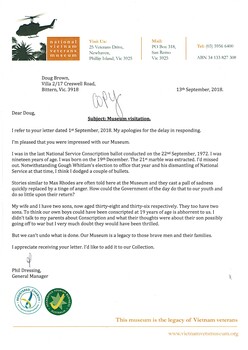 A Letter from Phil Dressing to Doug Brown dated 13th Sept 2018.