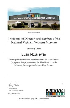 The Board of Directors and members of the National Vietnam Veterans Museum sincerely thank Euan McGillivray. 