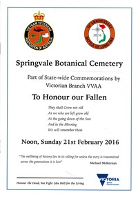 Springvale Botanical Cemetery: Part of State-wide Commemorations by Victorian Branch VVAA , 50th Anniversary of Battle of Long Tan