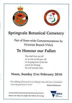 Springvale Botanical Cemetery: Part of State-wide Commemorations by Victorian Branch VVAA