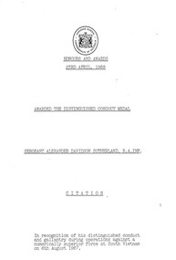 A Copy of the documentation for the Awarding of the Distinguished Conduct Medal to Sergeant Alexander Davidson Sutherland, R.A. Inf.