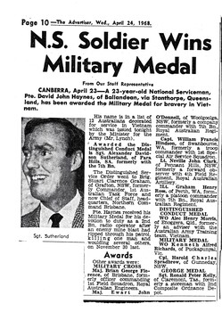 A Copy of a newspaper article about Sergeant Alexander Davidson Sutherland, R.A. Inf.