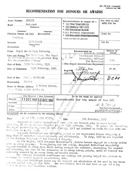 A Copy of the documentation for the Awarding of the Distinguished Conduct Medal to Sergeant Alexander Davidson Sutherland, R.A. Inf.
