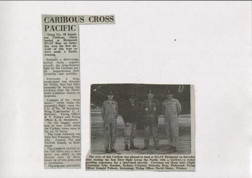 A Copy of a Newspaper Clipping Titled Caribous Cross Pacific