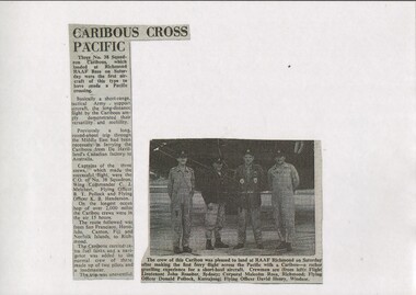 A Copy of a Newspaper Clipping Titled Caribous Cross Pacific