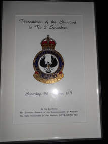 Certificate, Presentation of the Standard to No. 2 Squadron: Saturday 9th October, 1971