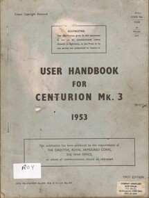 Manual, User Booklet for Centurion Mk. 3: 1953, 1953