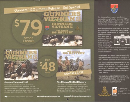 Back of National Vietnam Veterans Museum Calendar 2022