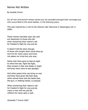 A Copy of Three Poems written by Janette Cronin.